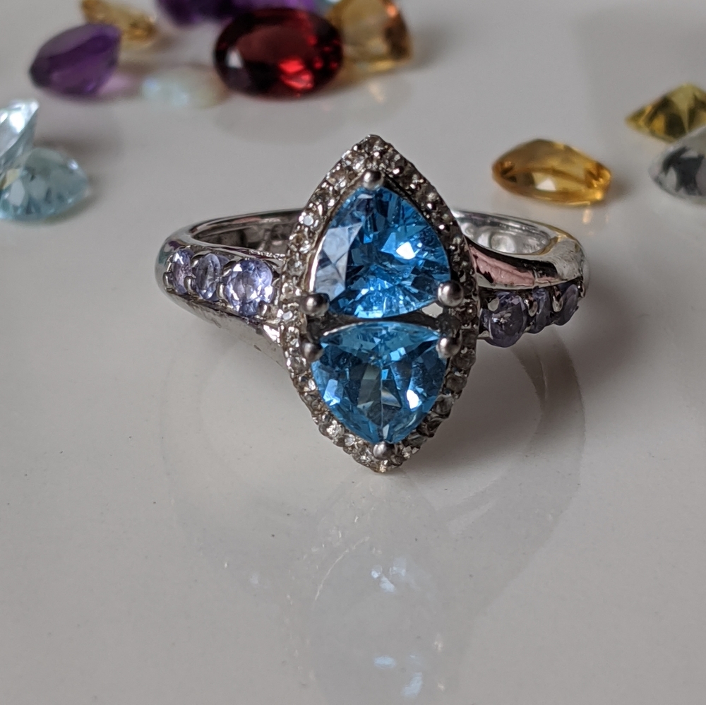 Electric Blue Topaz, Tanzanite & White Topaz 925